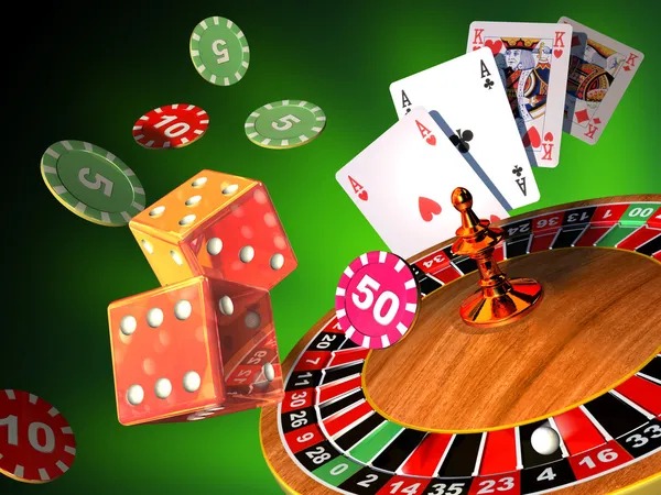 Roulette wheel spinning with betting chips on the table